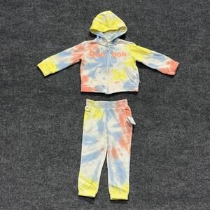 Reebok 2 Piece Hoodie Pants Set Girls 2T Neon Melon Swiral Tie Dye Fleece Outfit